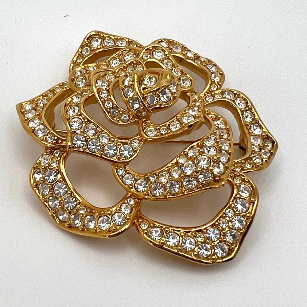 Elizabeth Taylor for Avon Pave Crystal Rose Brooch